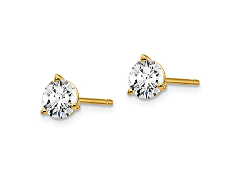 14K Yellow Gold Certified Lab Grown Diamond 1ct. VS/SI GH+, 3 Prong Stud Earrings