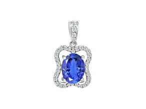 14K White Gold Oval Tanzanite and Diamond Pendant 1.20ctw