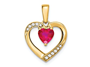 14k Yellow Gold Ruby and Diamond Heart Pendant