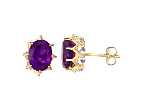 Oval Amethyst 10K Yellow Gold Stud Earrings 2.70ctw