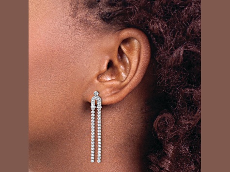 Rhodium Over 14K White Gold Lab Grown Diamond Post Dangle Earrings