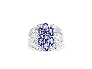 Picture of Rhodium Over Sterling Silver Oval Tanzanite and White Zircon Ring 1.50ctw