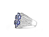 Rhodium Over Sterling Silver Oval Tanzanite and White Zircon Ring 1.50ctw