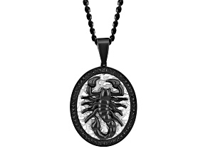Black Ion-Plated Stainless Steel and Black Diamond Scorpion Medallion Pendant With Chain 0.25ctw