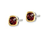 Rhodium Over Sterling Silver with 14k Accent Garnet Square Stud Earrings