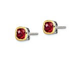 Rhodium Over Sterling Silver with 14k Accent Created Ruby Square Stud Earrings