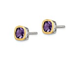 Rhodium Over Sterling Silver with 14k Accent Amethyst Square Stud Earrings