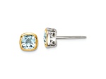 Rhodium Over Sterling Silver with 14k Accent Citrine Square Stud Earrings