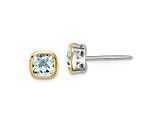 Rhodium Over Sterling Silver with 14k Accent Aquamarine Square Stud Earrings