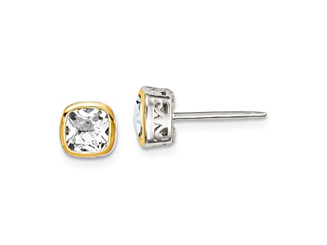 Rhodium Over Sterling Silver with 14k Accent White Topaz Square Stud Earrings