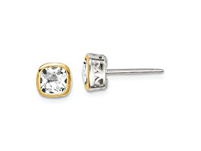 Rhodium Over Sterling Silver with 14k Accent White Topaz Square Stud Earrings