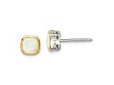 Rhodium Over Sterling Silver with 14k Accent Milky Opal Square Stud Earrings
