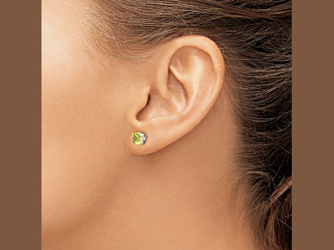 Rhodium Over Sterling Silver with 14k Accent Peridot Square Stud Earrings