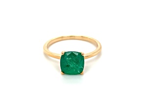 10k Yellow Gold Square Cushion Emerald Ring 1.92ct