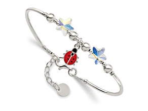 Sterling Silver Enameled Ladybug and Crystal Stars with 0.75-inch Extension Bracelet