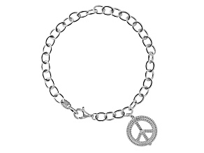 Judith Ripka Rhodium Over Sterling Silver Cable Chain Bracelet with Peace Sign Charm