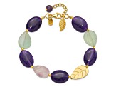 14K Yellow Gold Over Sterling Silver Amethyst/Fluorite/Jade 1-inch Extension Bracelet