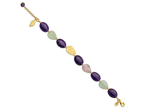 14K Yellow Gold Over Sterling Silver Amethyst/Fluorite/Jade 1-inch Extension Bracelet