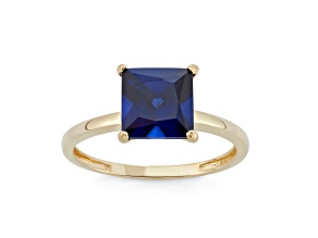 Princess Cut Lab Created Sapphire 10K Yellow Gold Ring 3.00ctw