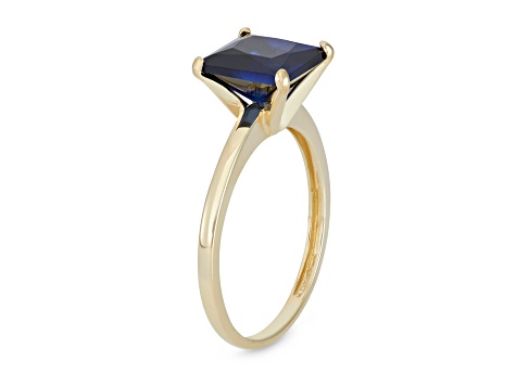 Princess Cut Lab Created Sapphire 10K Yellow Gold Ring 3.00ctw