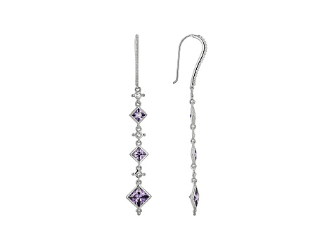 Judith Ripka 6ctw Square Purple Bella Luce Rhodium Over Silver Long Dangle Earrings