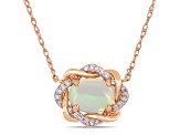 0.75ctw Blue Ethiopian Opal And 0.10ctw Diamond 10k Rose Gold Necklace