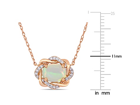 0.75ctw Blue Ethiopian Opal And 0.10ctw Diamond 10k Rose Gold Necklace