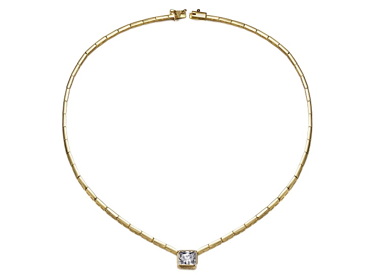Clear Cubic Zirconia, 14K Yellow Gold Plated over Brass East-West Solitaire Necklace