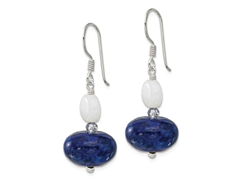 Sterling Silver Jadeite, Lapis and Crystal Shepherd Hook Earrings