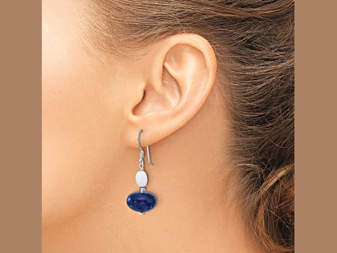 Sterling Silver Jadeite, Lapis and Crystal Shepherd Hook Earrings