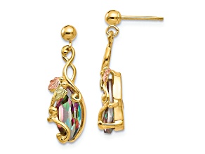 10k Yellow Gold with 12k Rose Gold and 12k Green Gold Accent Mystic Topaz Leaves Dangle Earrings