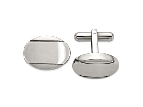 Stainless Steel Brushed and Polished Oval Cuff Links