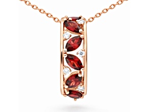 Red Garnet and White Topaz Vertical Drop 14K Rose Gold Over Sterling Silver Leaf Pendant with Chain