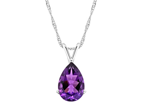 12x8mm Pear Shape Amethyst Rhodium Over Sterling Silver Pendant With Chain