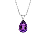 12x8mm Pear Shape Amethyst Rhodium Over Sterling Silver Pendant With Chain