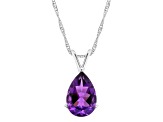 12x8mm Pear Shape Amethyst Rhodium Over Sterling Silver Pendant With Chain