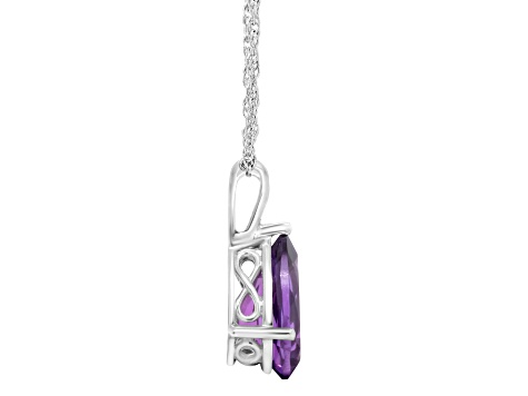 12x8mm Pear Shape Amethyst Rhodium Over Sterling Silver Pendant With Chain