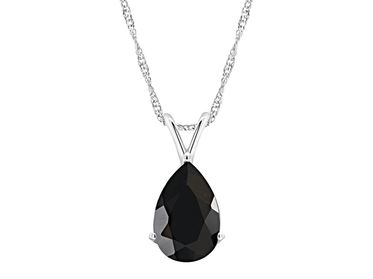 12x8mm Pear Shape Black Onyx Rhodium Over Sterling Silver Pendant With Chain