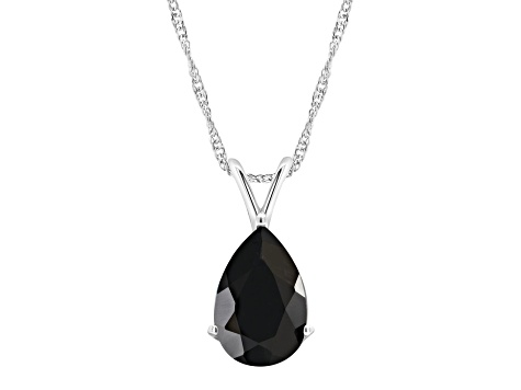 12x8mm Pear Shape Black Onyx Rhodium Over Sterling Silver Pendant With Chain