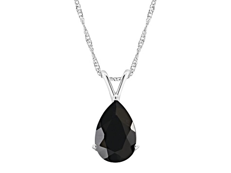 12x8mm Pear Shape Black Onyx Rhodium Over Sterling Silver Pendant With Chain