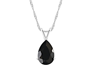 Picture of 12x8mm Pear Shape Black Onyx Rhodium Over Sterling Silver Pendant With Chain