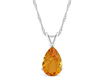 Picture of 12x8mm Pear Shape Citrine Rhodium Over Sterling Silver Pendant With Chain
