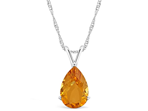 12x8mm Pear Shape Citrine Rhodium Over Sterling Silver Pendant With Chain