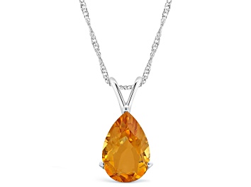 Picture of 12x8mm Pear Shape Citrine Rhodium Over Sterling Silver Pendant With Chain