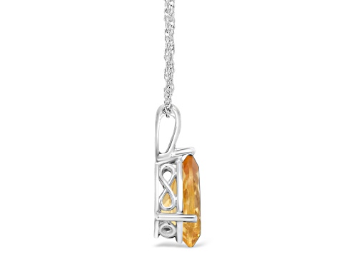 12x8mm Pear Shape Citrine Rhodium Over Sterling Silver Pendant With Chain