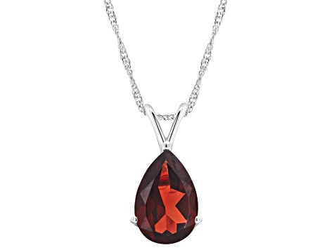 12x8mm Pear Shape Garnet Rhodium Over Sterling Silver Pendant With Chain