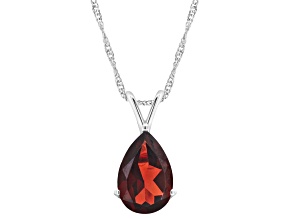 12x8mm Pear Shape Garnet Rhodium Over Sterling Silver Pendant With Chain