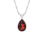 12x8mm Pear Shape Garnet Rhodium Over Sterling Silver Pendant With Chain