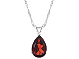 12x8mm Pear Shape Garnet Rhodium Over Sterling Silver Pendant With Chain