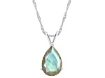 12x8mm Pear Shape Labradorite Rhodium Over Sterling Silver Pendant With Chain